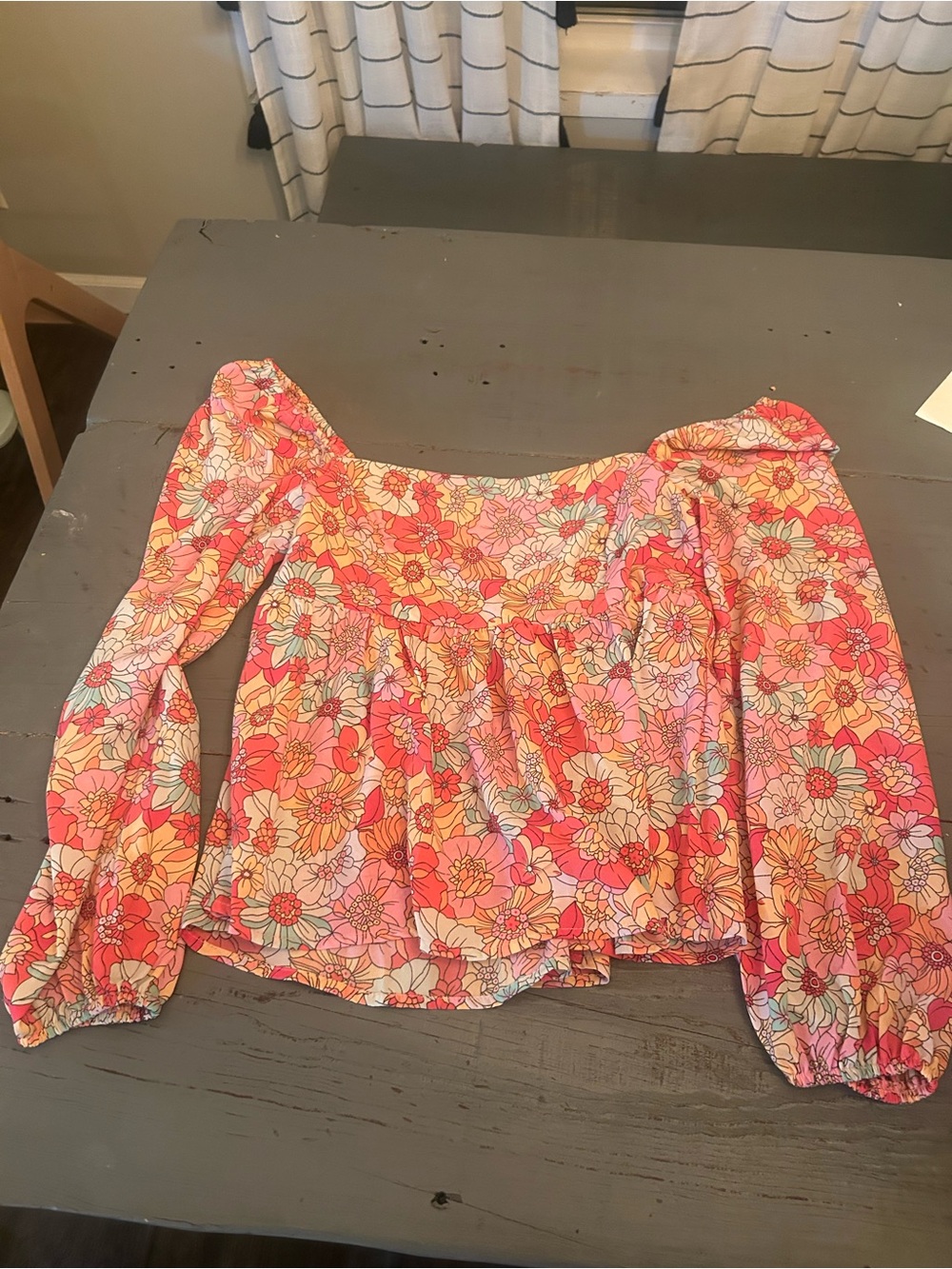 SHEIN Pink Floral Off-Shoulder Puff Sleeve Blouse